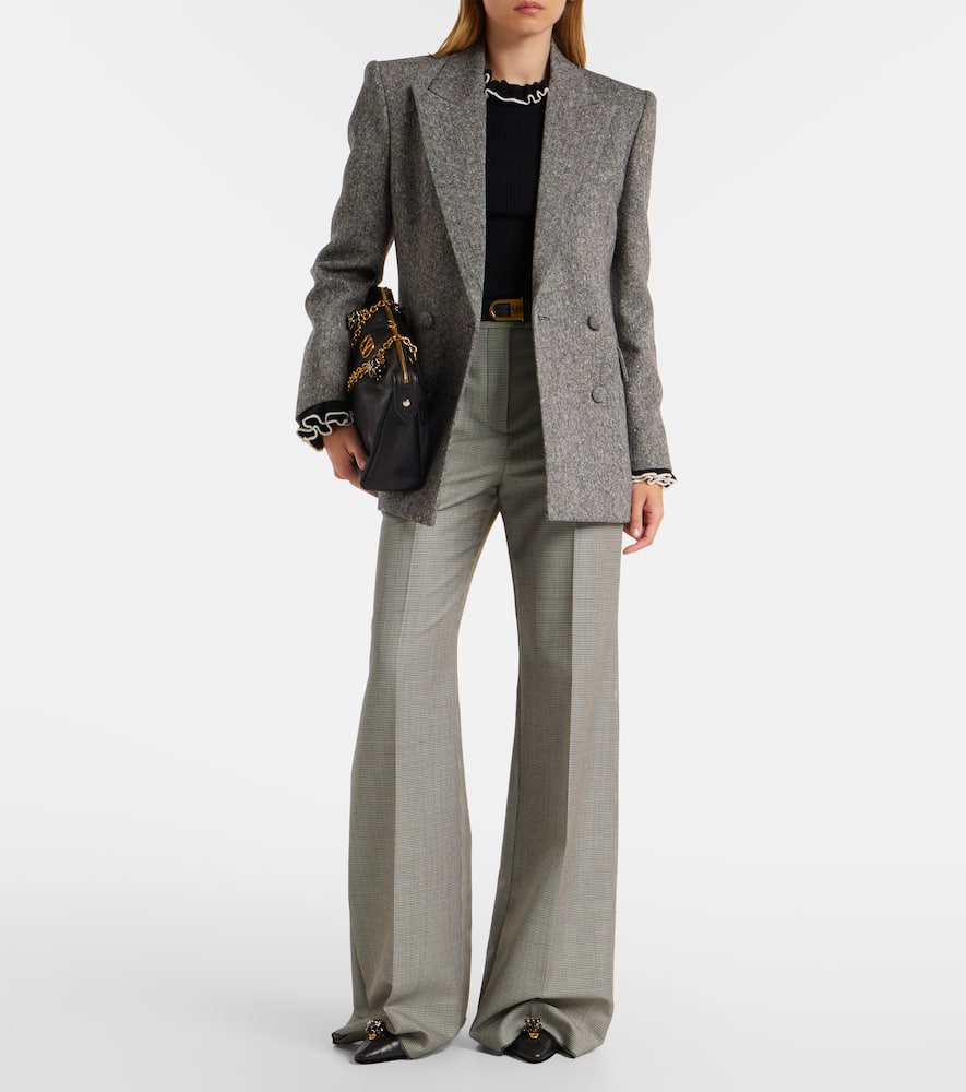 Checked wool and mohair wide-leg pants