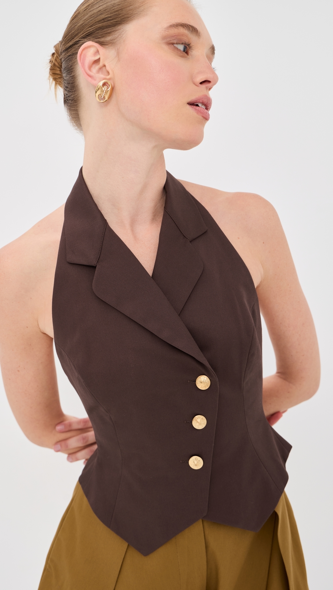 Halter Waistcoat Top Brown