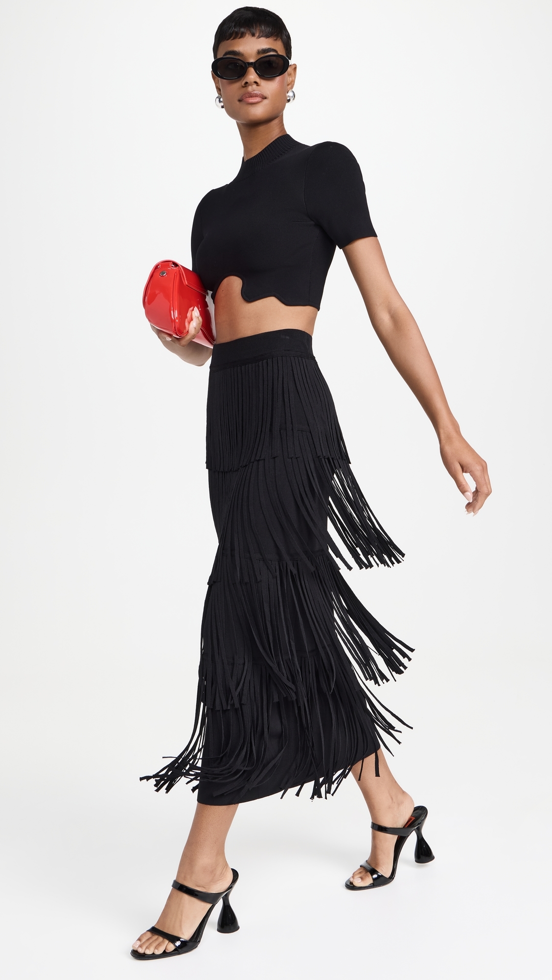 Za Za Knit Fringe Skirt Black