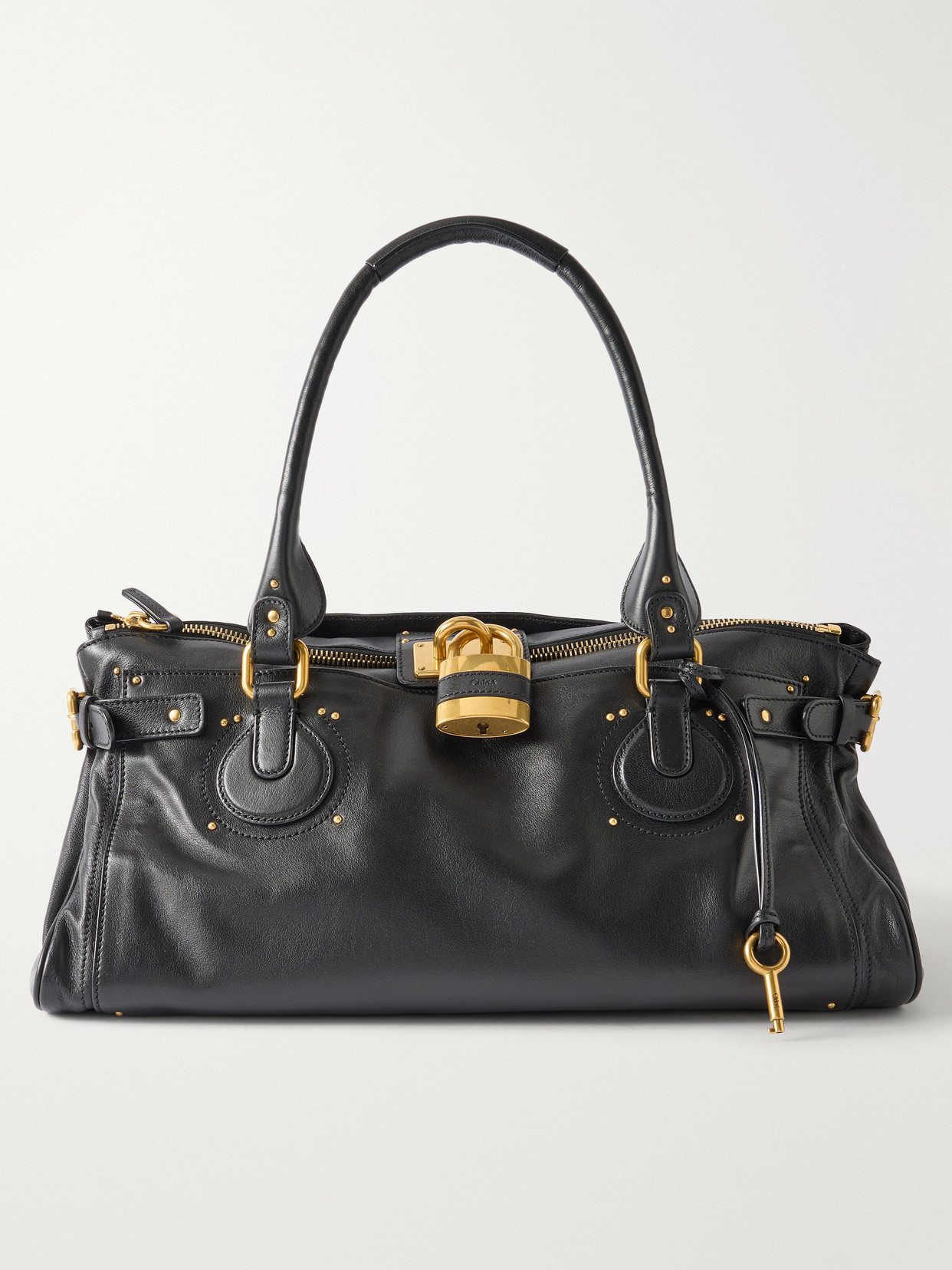Paddington Large Locket-detail Leather Bag - Black