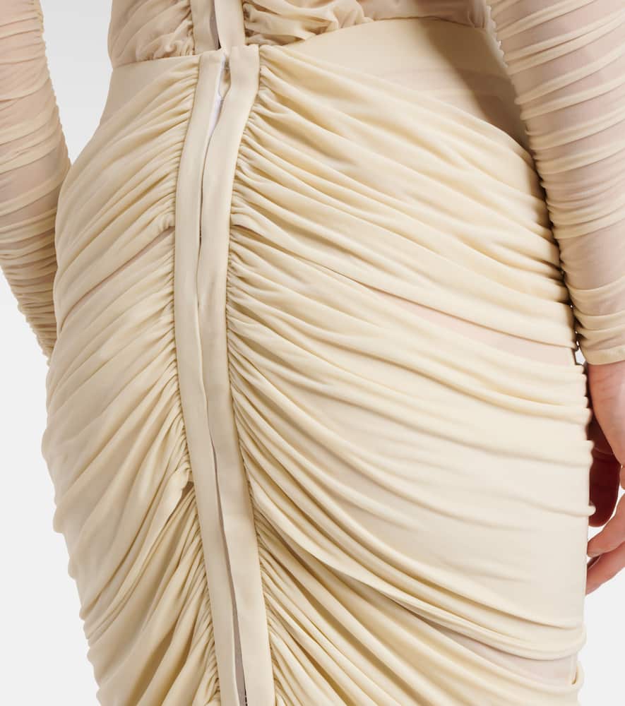Floral-appliqué ruched midi skirt