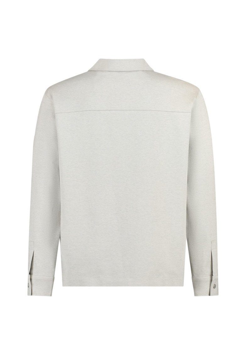 Grey Solid Shirt Collar Sweatshirt