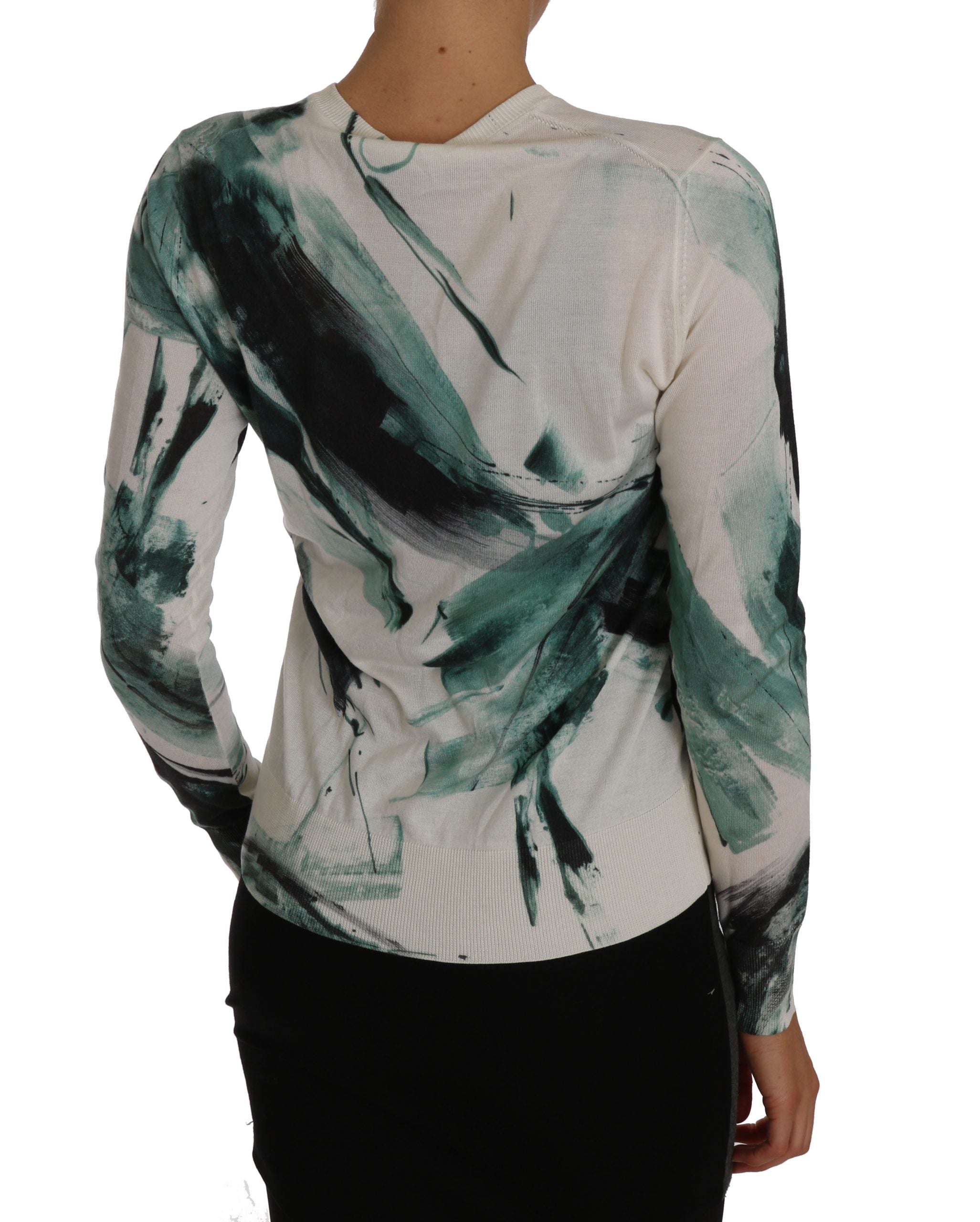 Paint-Stroke Silk Cardigan — White