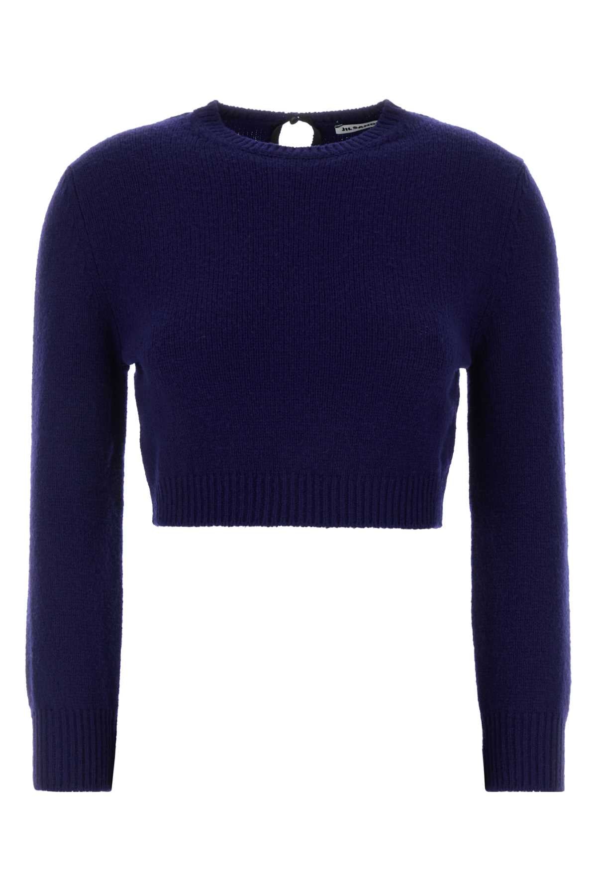 Wool Blend Cropped Sweater — Navy