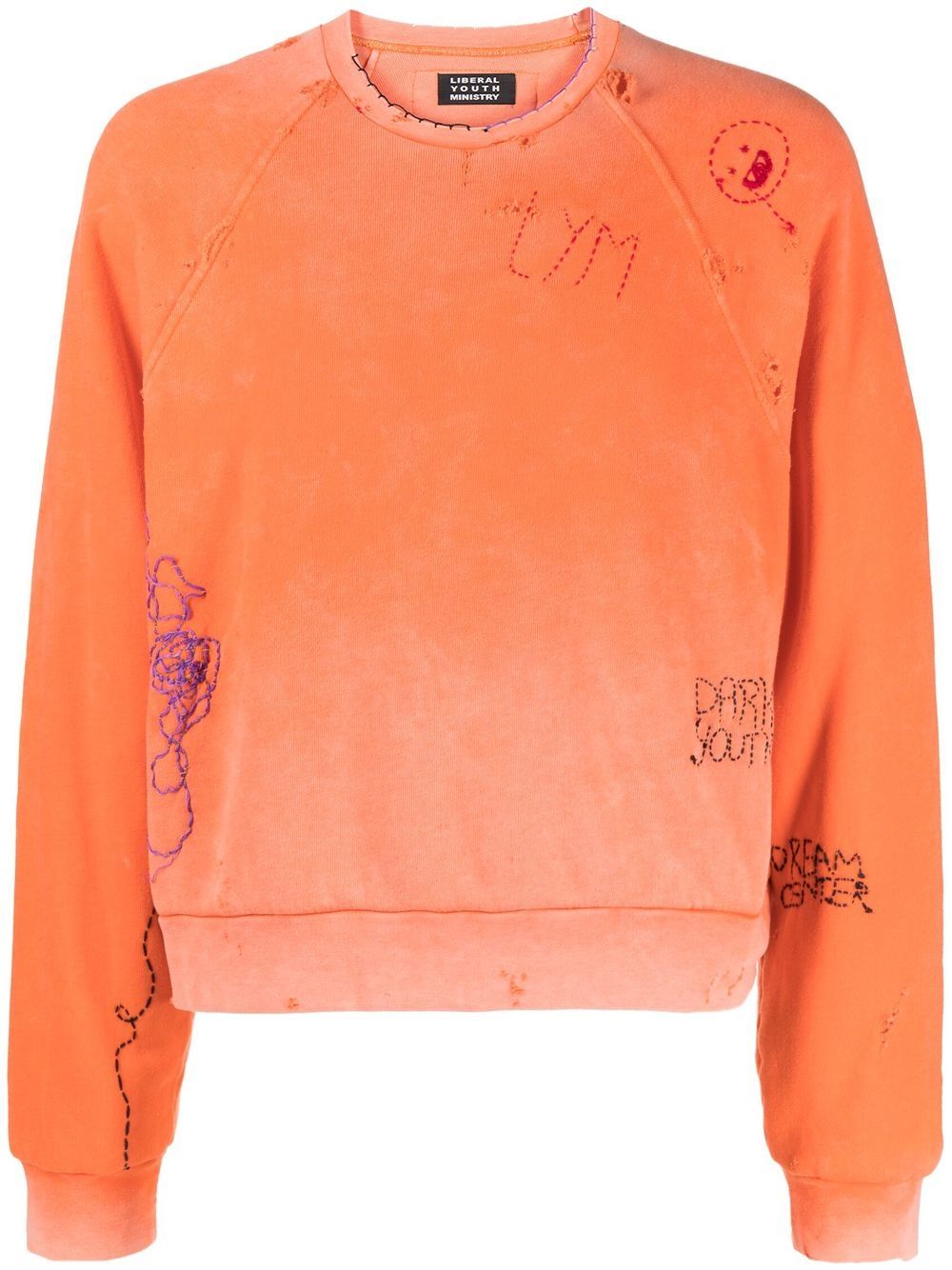 Distressed-effect embroidered sweatshirt - Orange