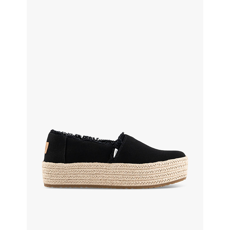 Womens Black Valencia Frayed-trim Woven Platform Espadrilles