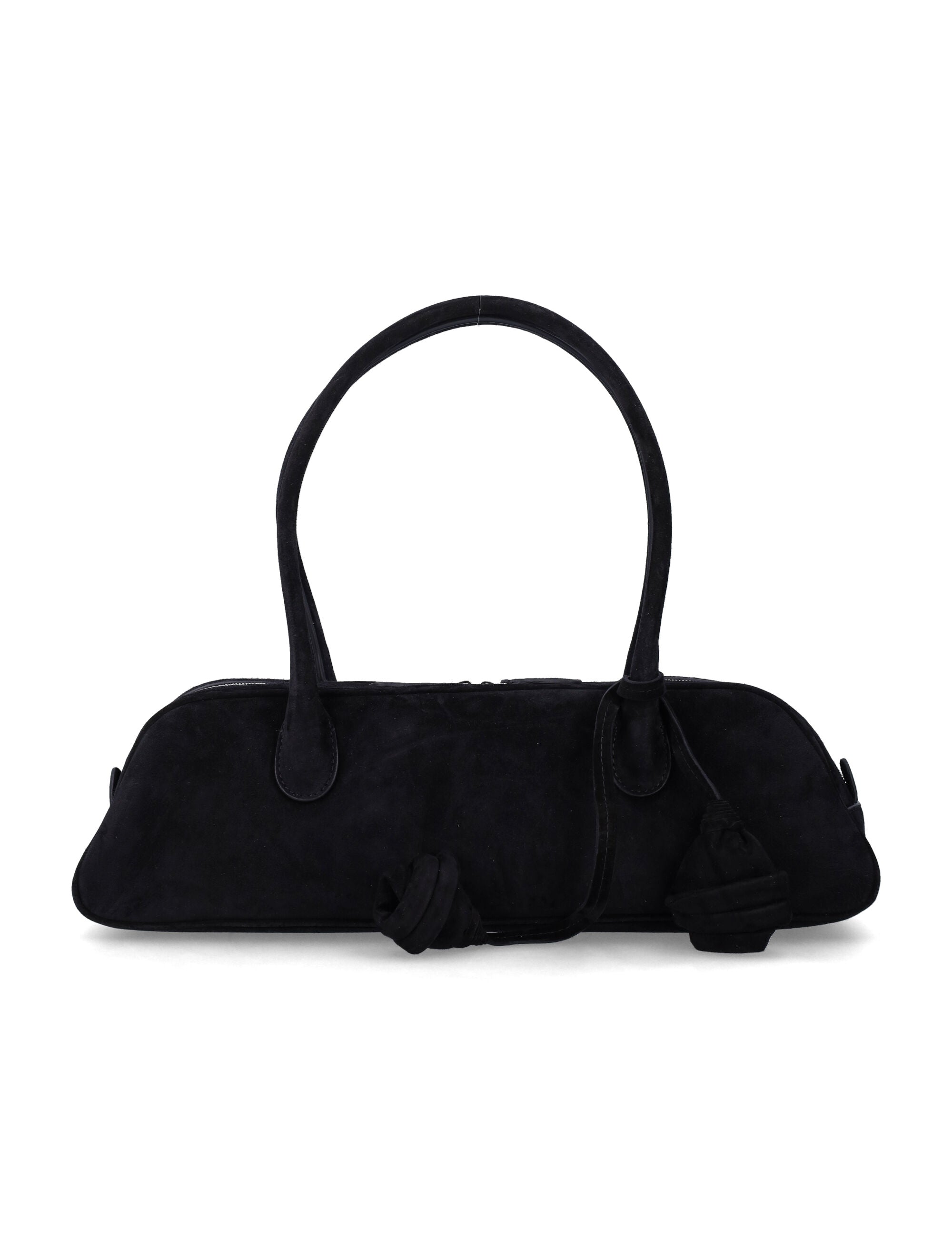 Brigitte Trapeze Handbag in Suede Leather with Removable Flower Charm, Double Top Handles, Zip Closure (10cm x 35cm x 8cm)