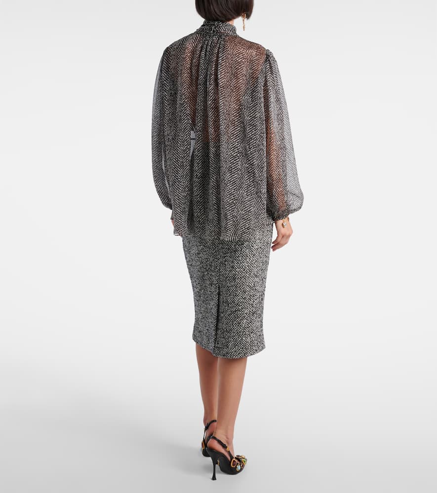 Tie-neck herringbone silk chiffon blouse