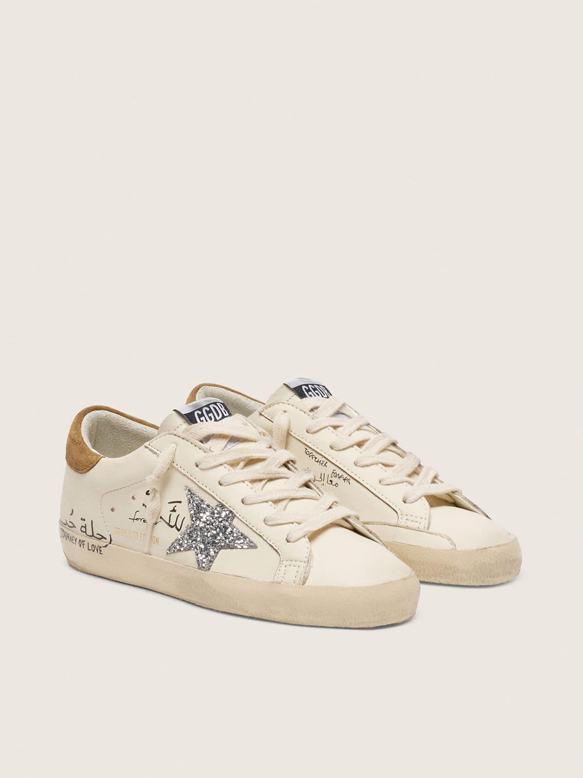 Golden Goose - Women’s Super-star In Nappa With Silver Glitter Star And All-over Lettering, Woman