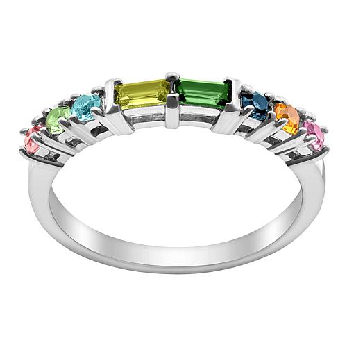 Parents Baguette and Childrens Round Birthstone Ring