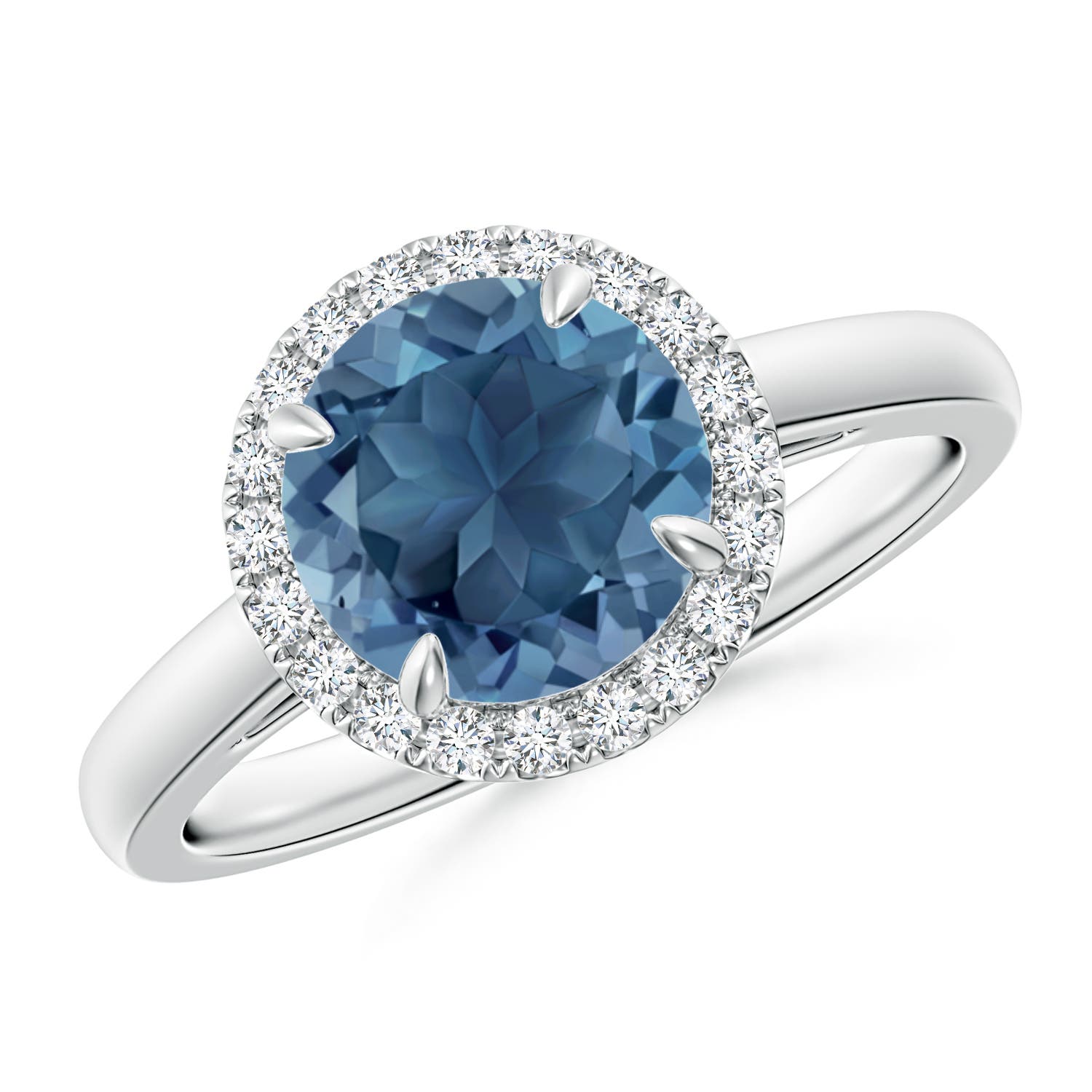 Angara 2.35 Carats Round London Blue Topaz Cathedral Ring with Diamond Halo in Platinum