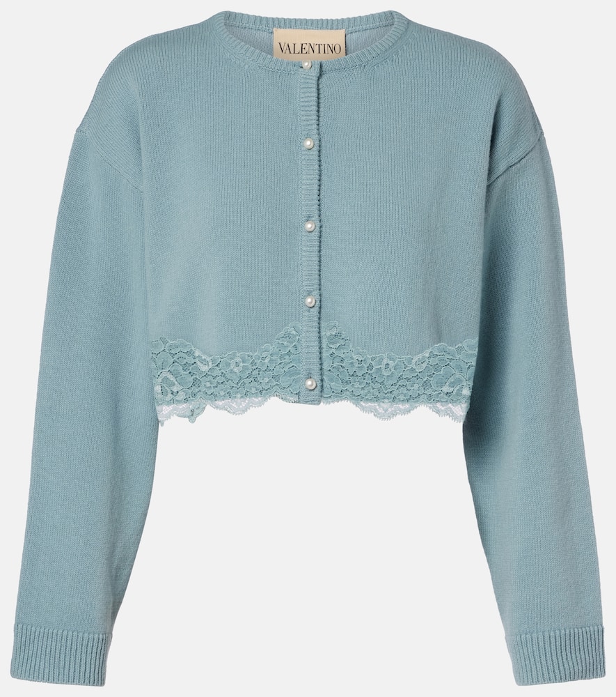 Lace-trimmed cropped virgin wool cardigan