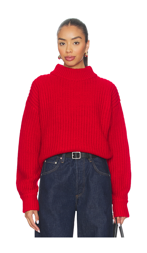 Good American Chunky Knit Mock Neck Sweater in Red. - L also in XL/1X, XXL/2X