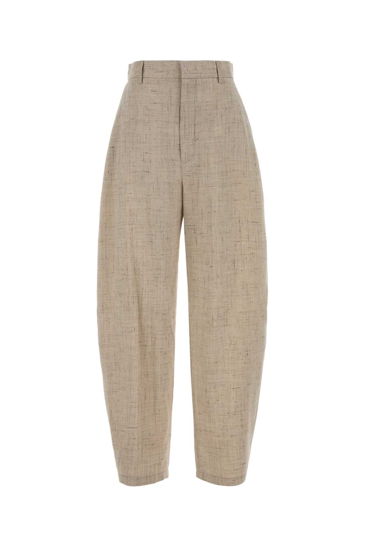 Melange Sand Jersey Wide-Leg Trousers — Beige