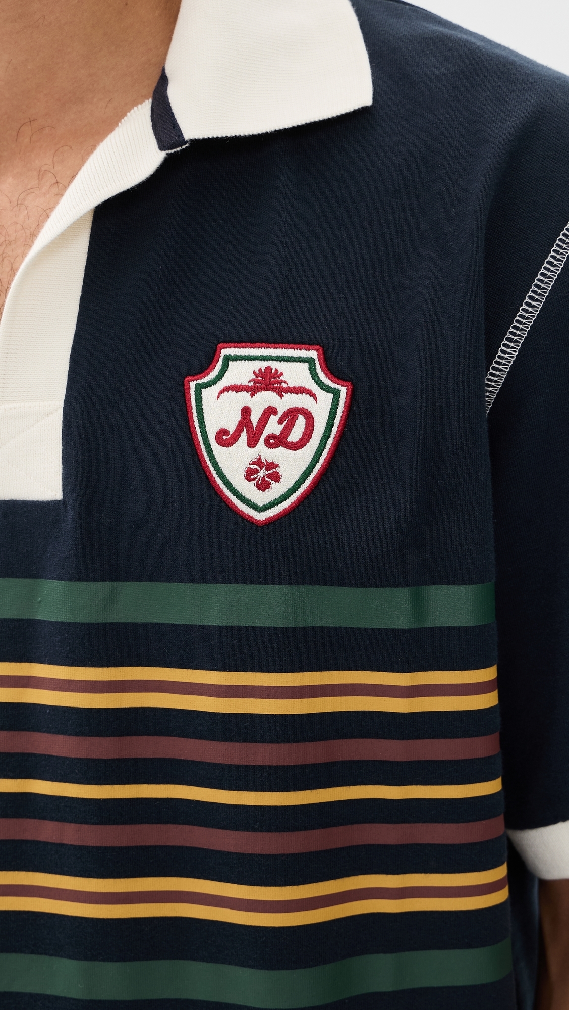 Short Sleeve Striped Rugby Polo Navy