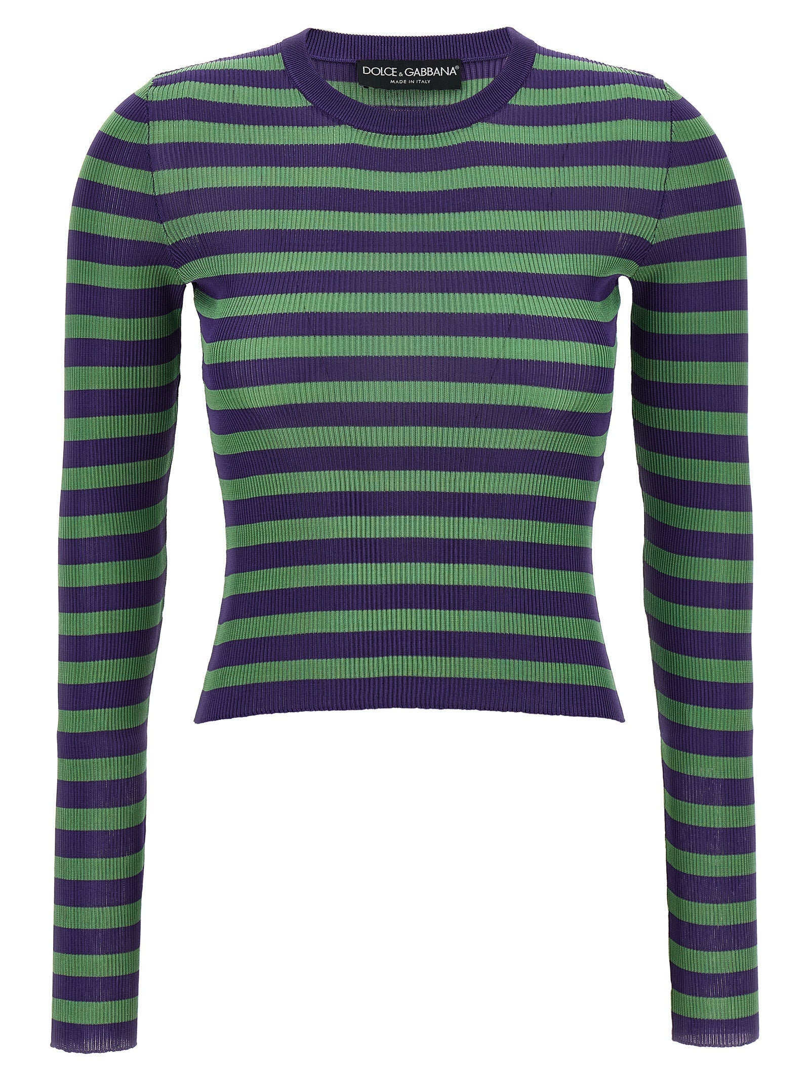 Striped Ribbed Viscose Sweater — Purple