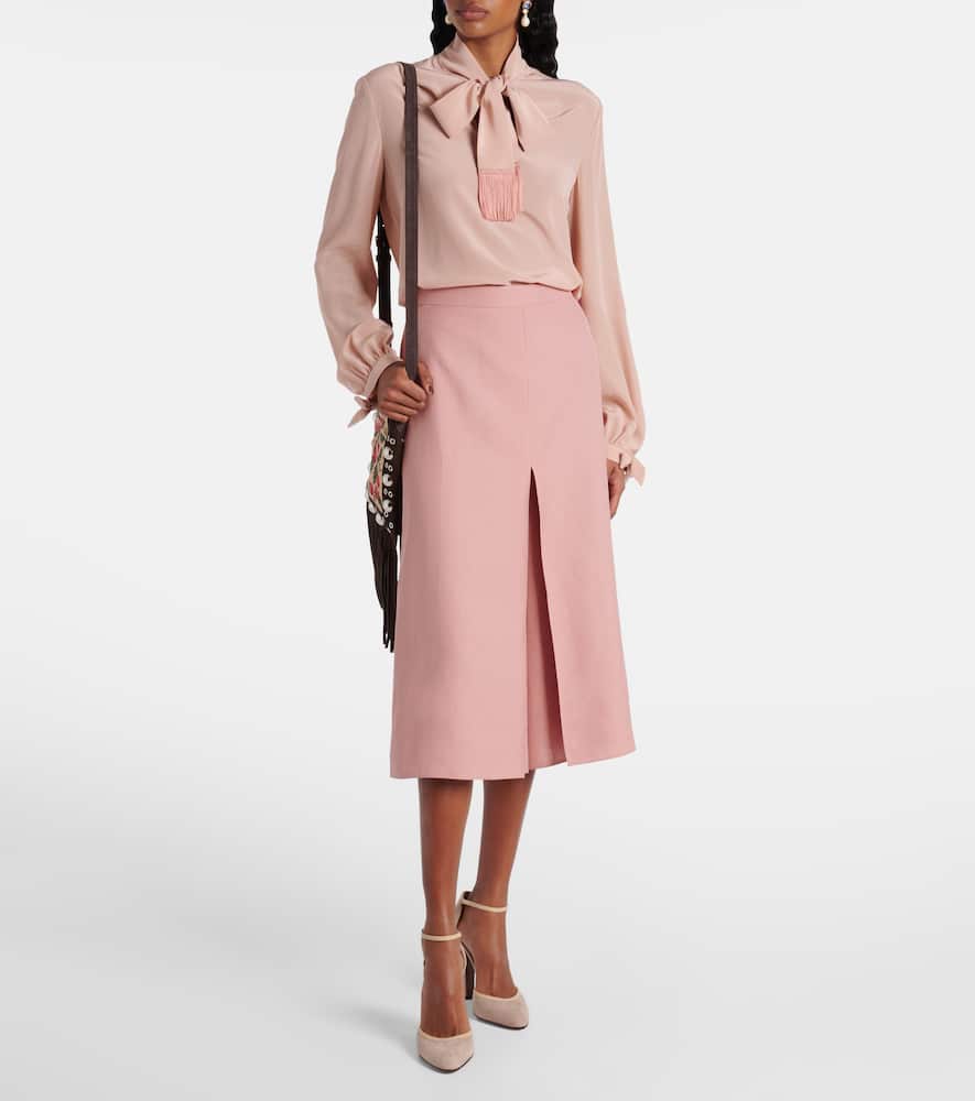 Bow-detail silk crêpe shirt