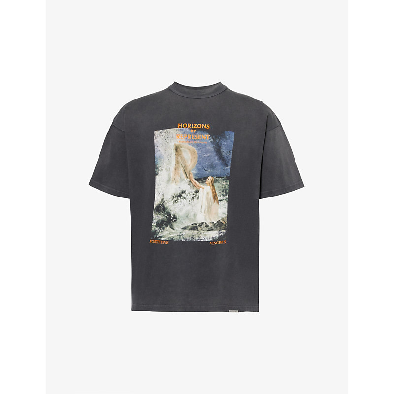 Mens Aged Black Higher Truth Branded-print Short-sleeved T-shirt