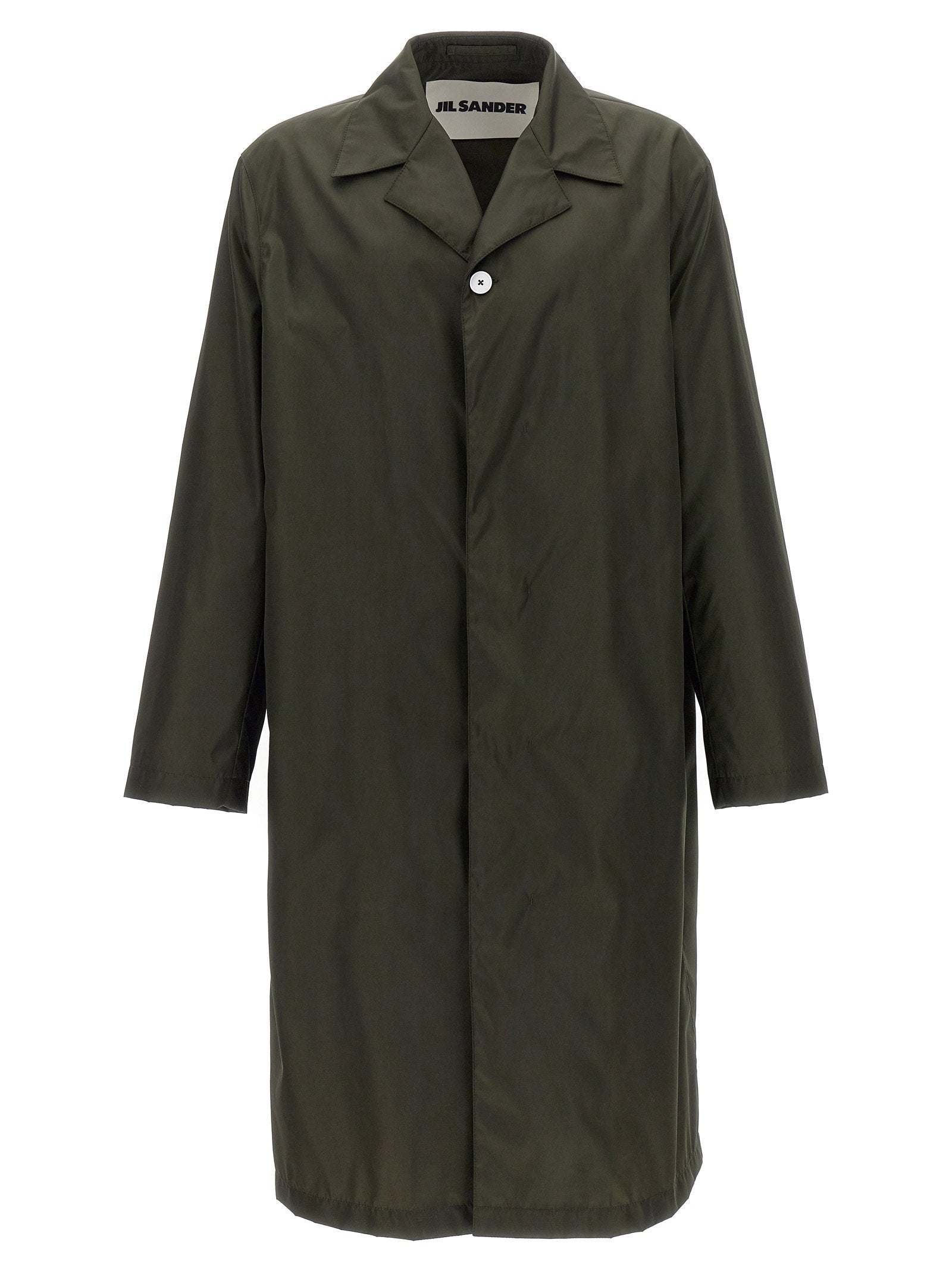 Single-Breasted Nylon Twill Trench Coat — Olive