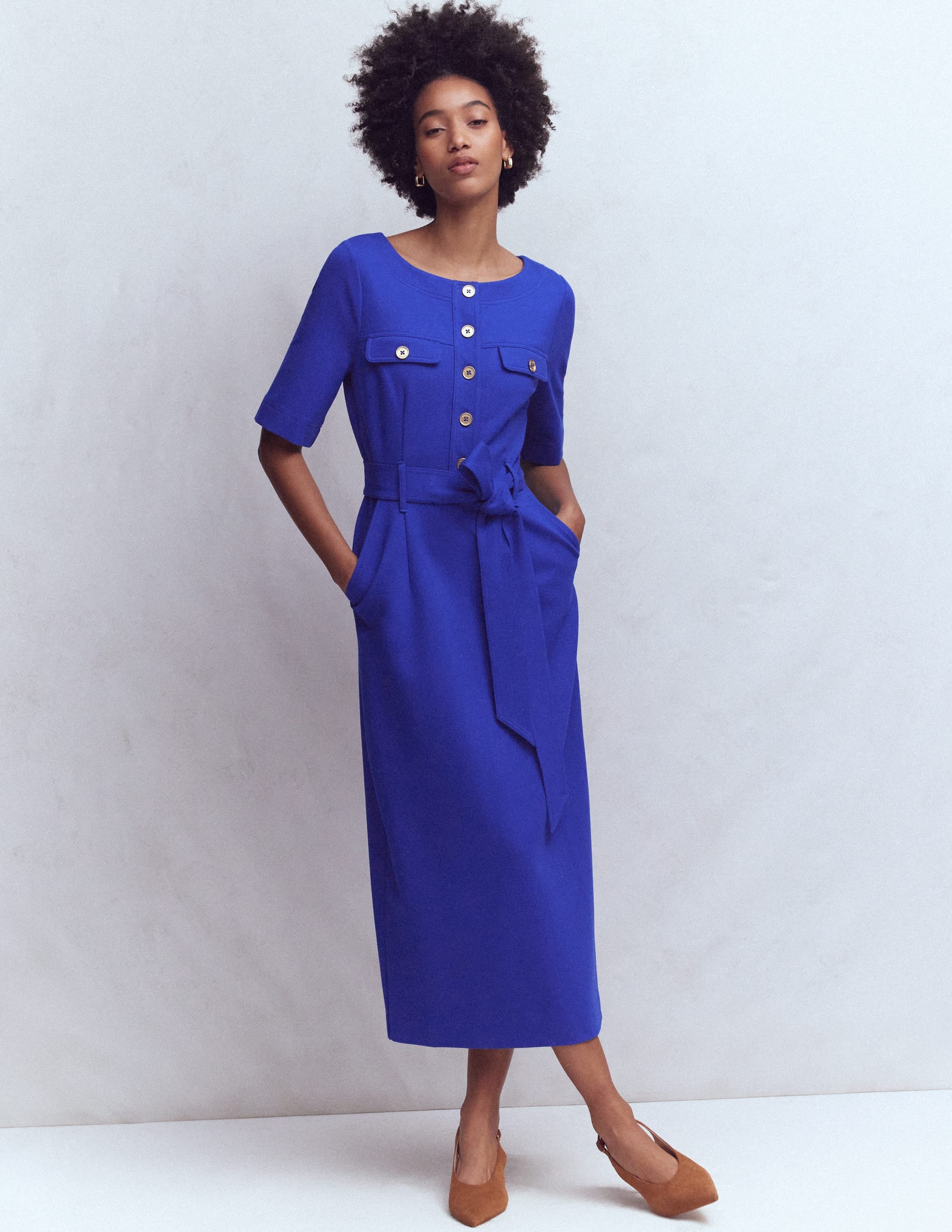 Women's Bria Ponte Midi Dress in Blue | Size 0