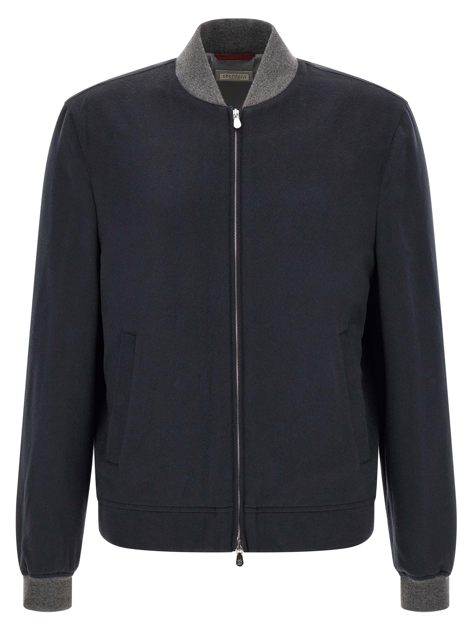 Cashmere Bomber with Knit Collar Jacket — Navy