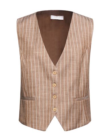 Previú Woman Tailored Vest Light brown Size 12 Polyester, Viscose, Lyocell