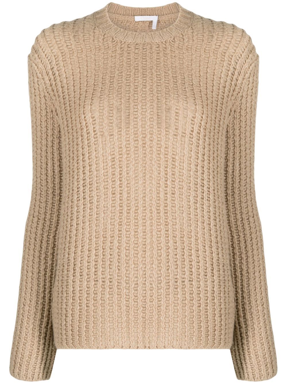 Crew-neck waffle-knit jumper - Neutrals