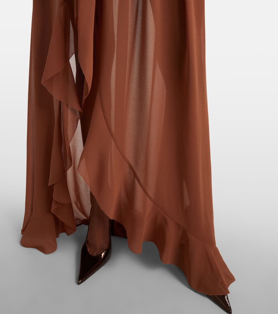 Draped asymmetric maxi skirt