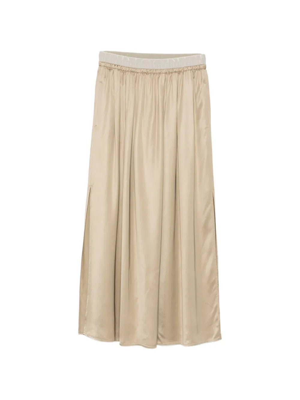 Elasticated Waistband with Side Slit Skirt — Beige