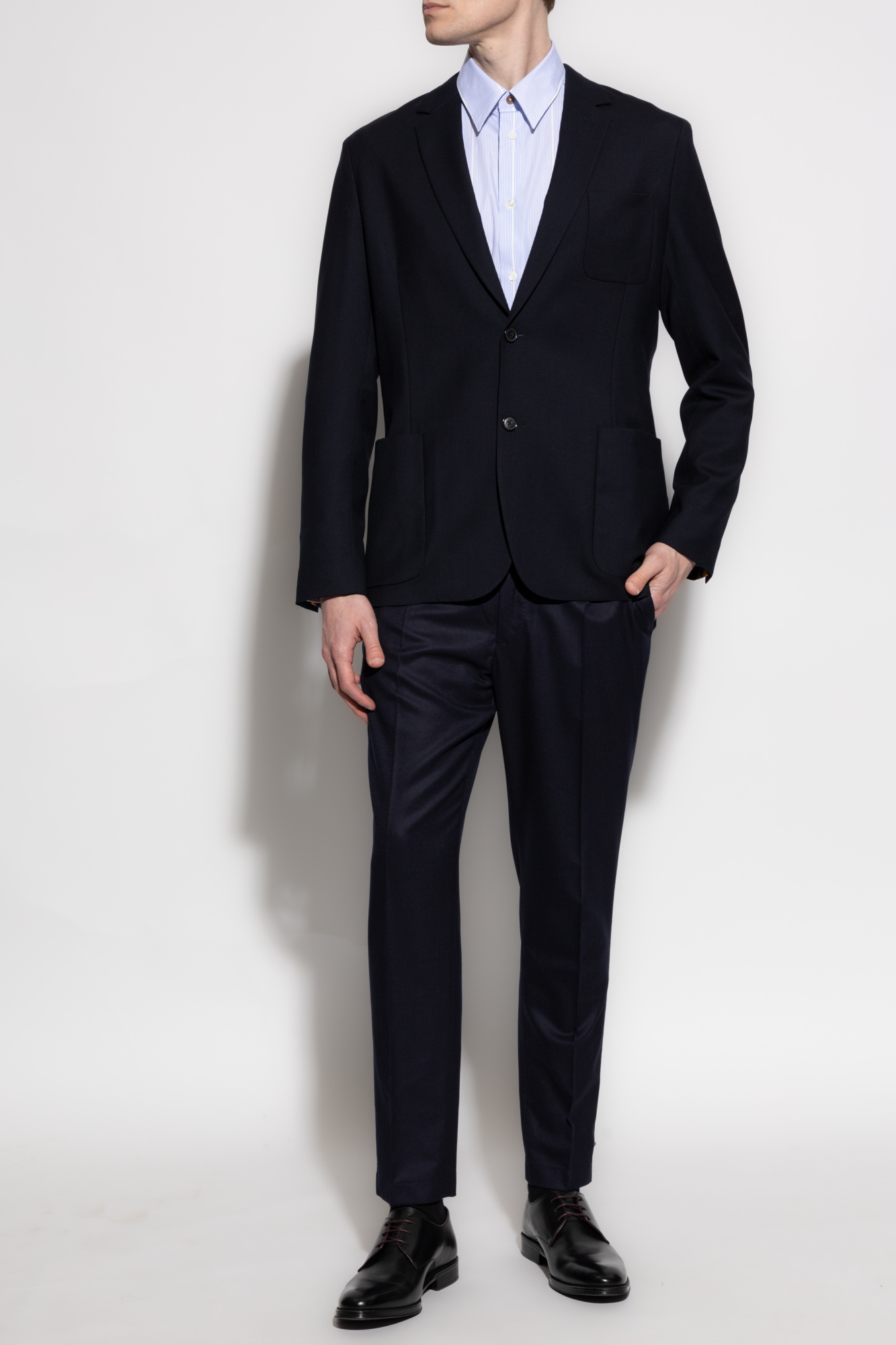 Wool Blazer With Pockets, Men's, Navy Blue