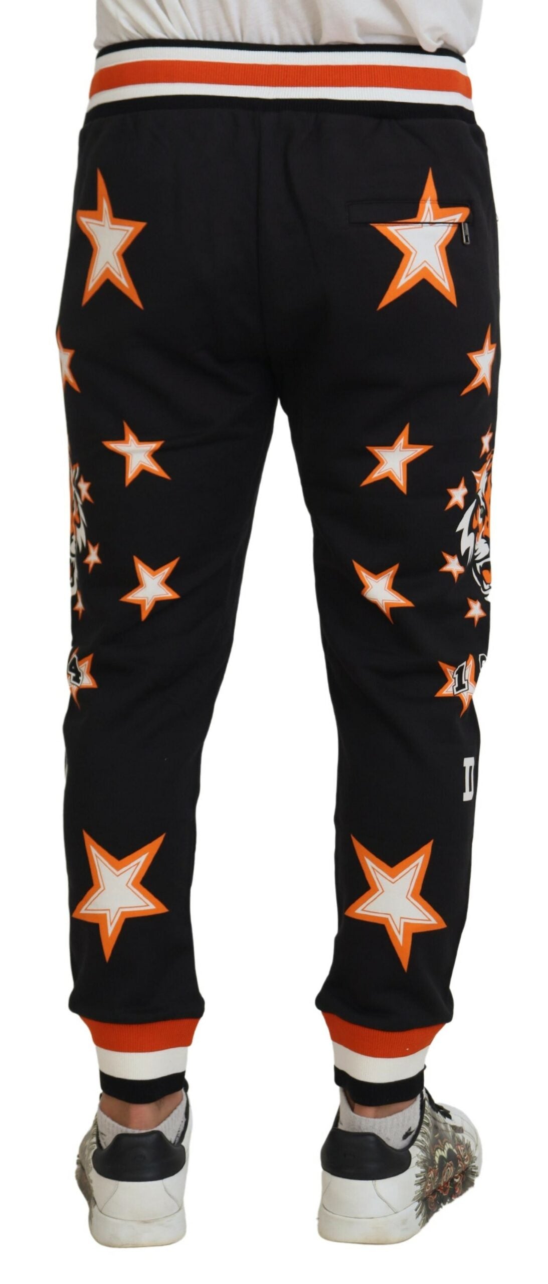 Star-Embroidered Cotton Joggers — Black