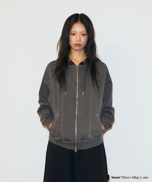 PIGMENT STRIPE MIXED ZIP UP HOODIE CHARCOAL