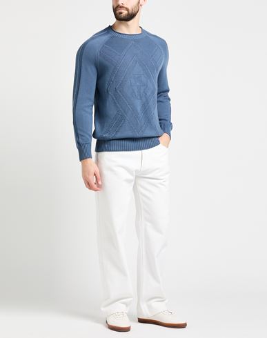 Man Sweater Slate blue Size 40 Cotton