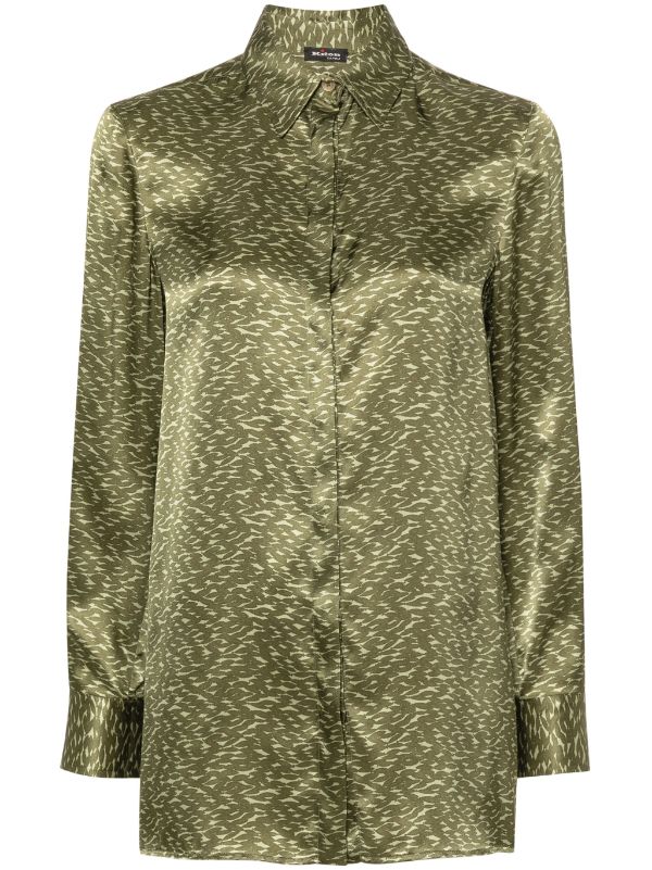 Abstract-Print Silk Shirt — green