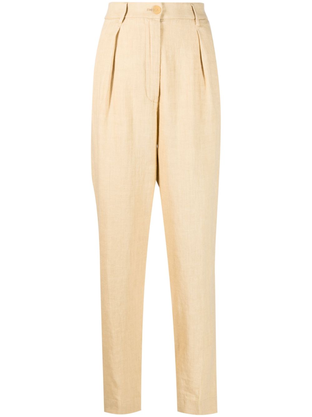 High-waisted linen trousers - White