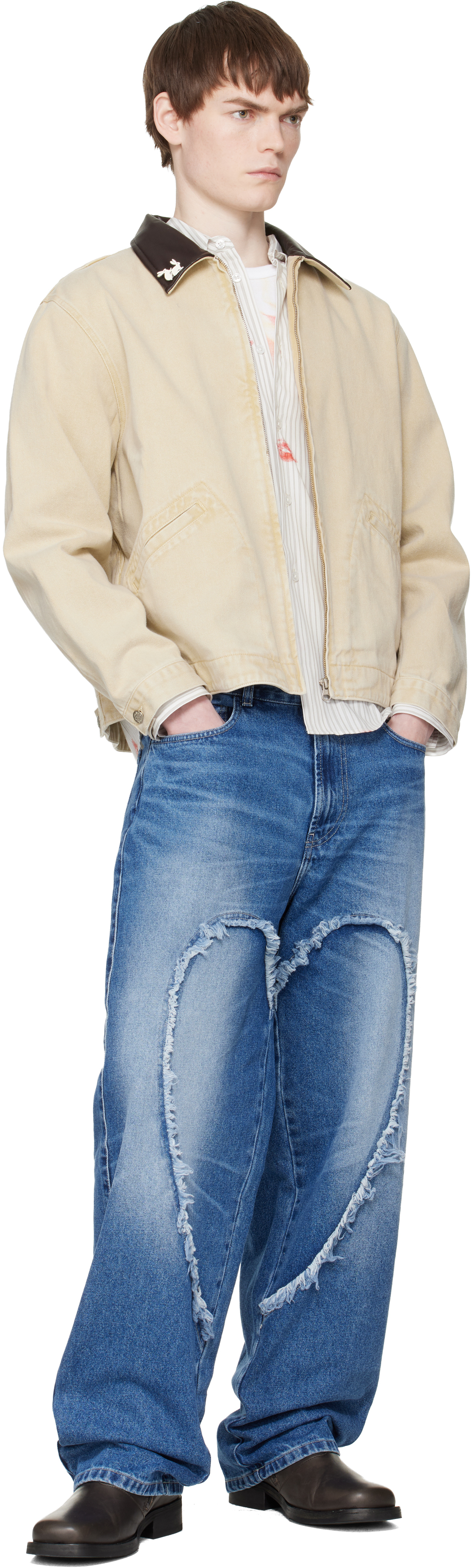 Beige 'Moto Rabbit Rides Again' Denim Jacket