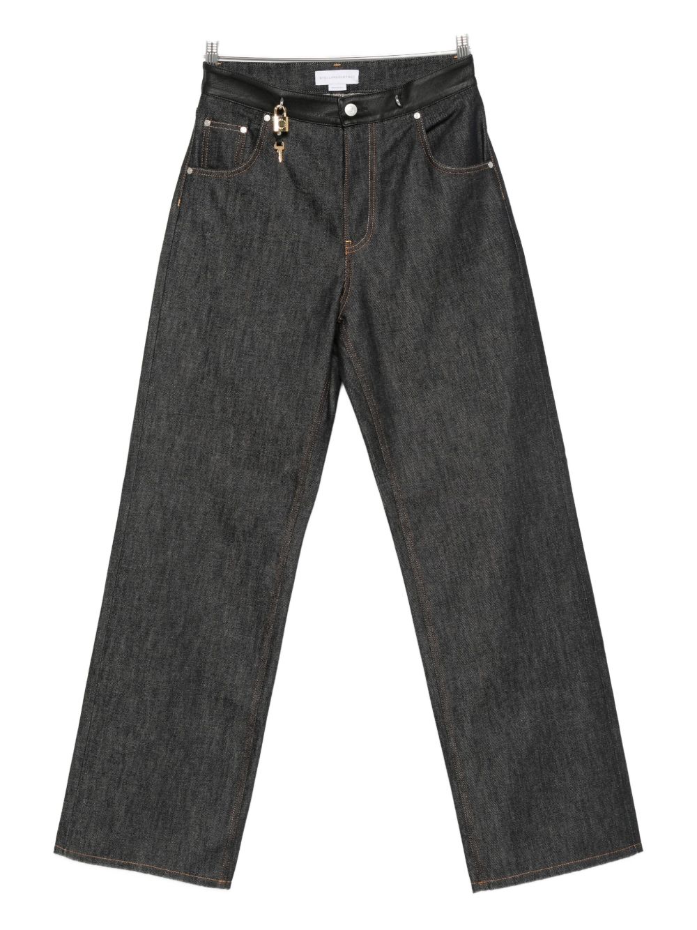 Leather-trim key-detail jeans - Blue