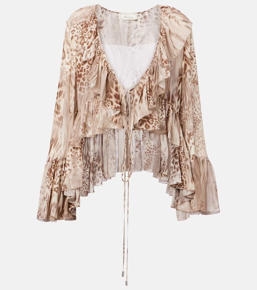 Ruffled leopard-print chiffon top