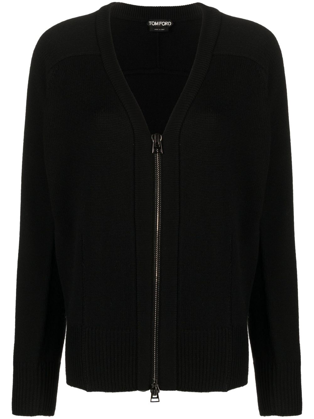 Zip-up virgin-wool cardigan - Black