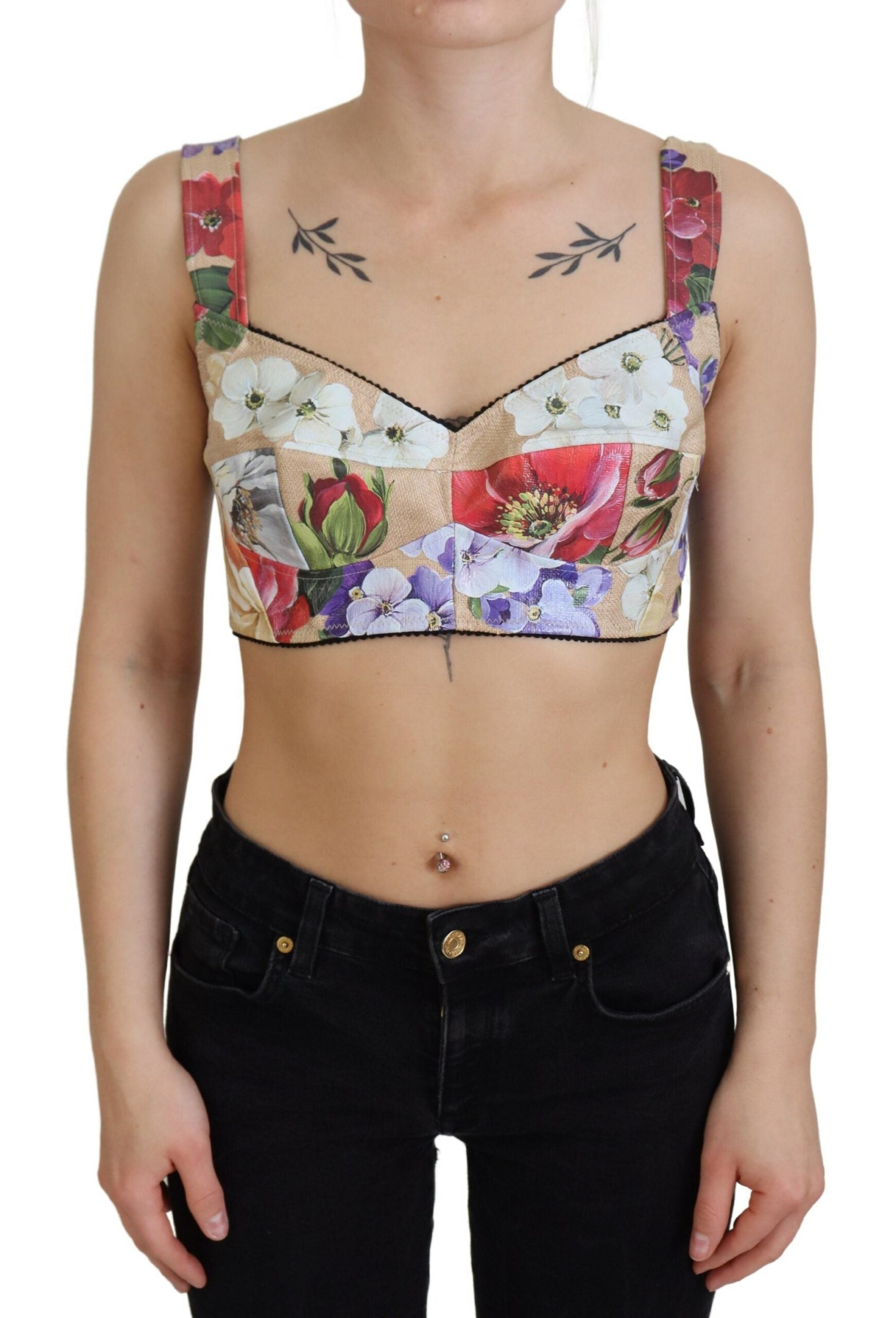 Floral-Print Cropped Bustier Top — Multicolor