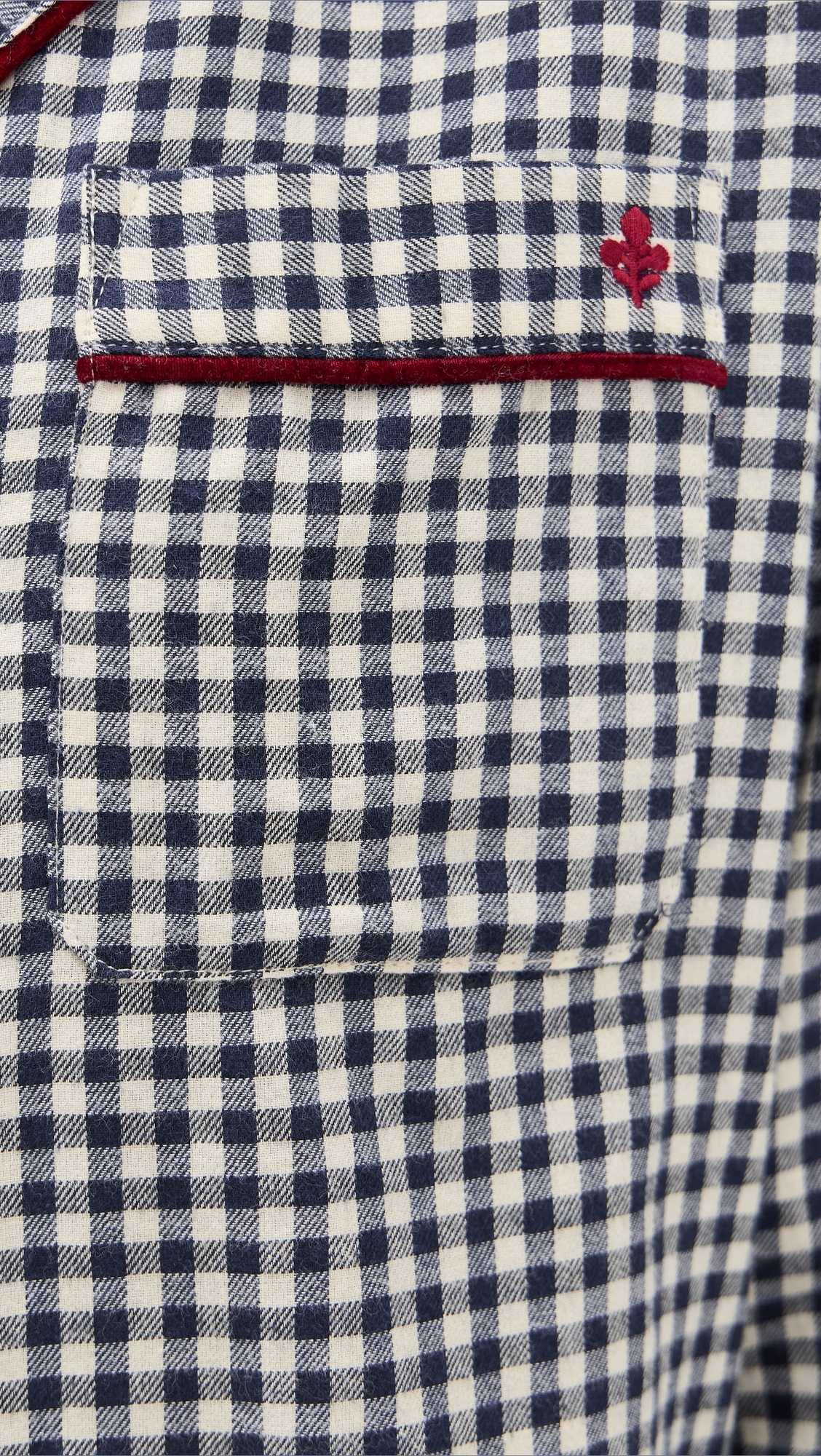 Flannel Gingham Piped Pajama Set Navy Gingham