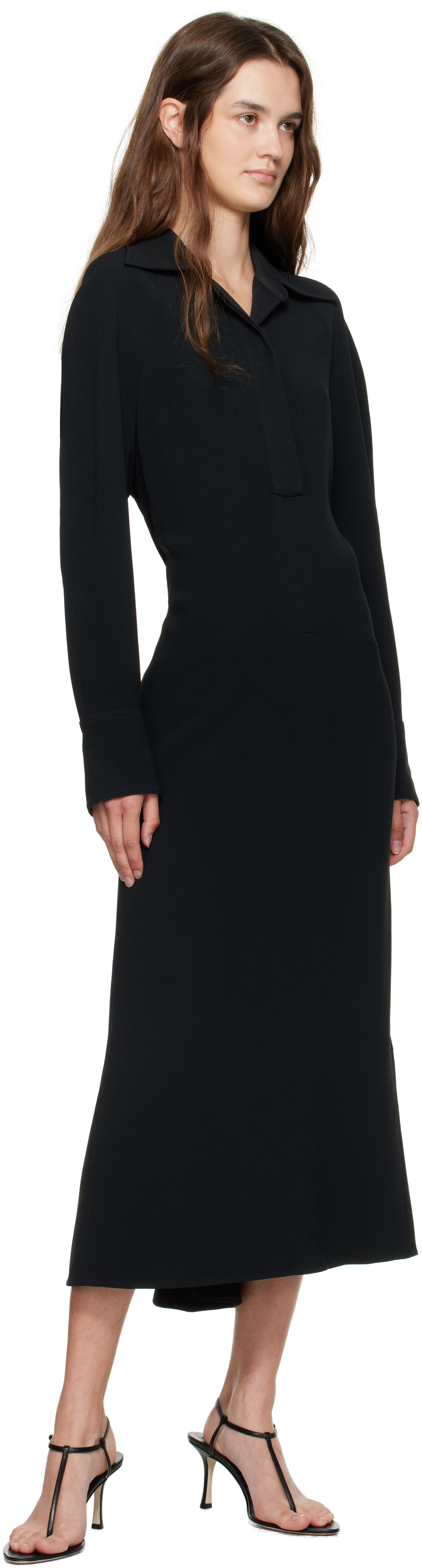 Black Long Sleeve Polo Midi Dress