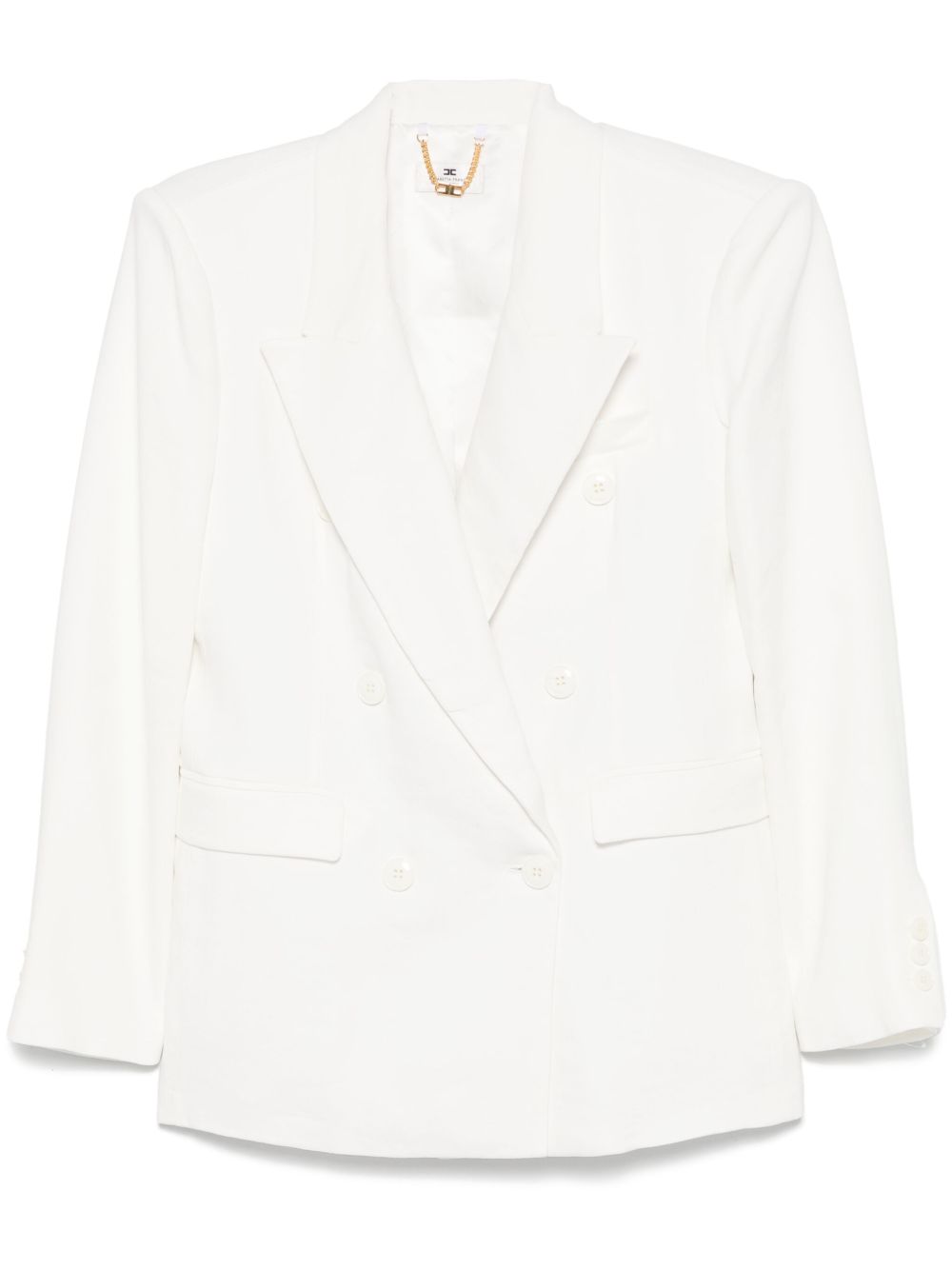 Double-Breasted Linen Blend Blazer — White
