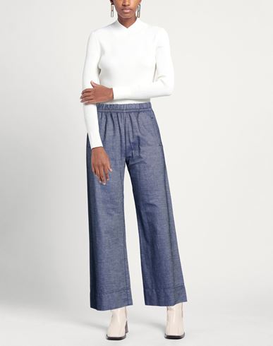 Woman Pants Blue Size 26 Cotton, Lyocell, Linen, Elastane