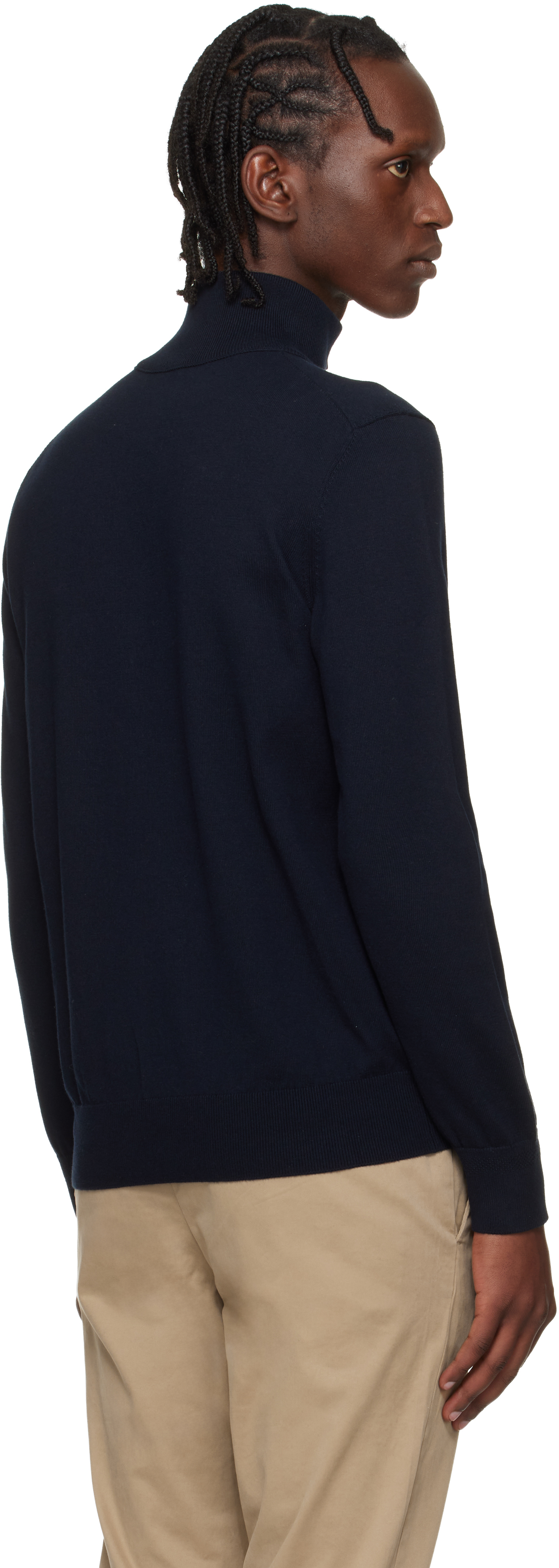 Navy Zip-Neck Cotton & Cashmere Sweater