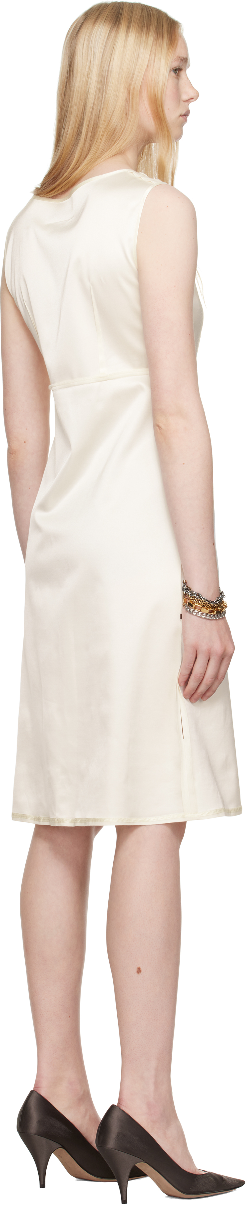 MM6 Maison Margiela Off-White Satin Stretch Convertible Midi Dress