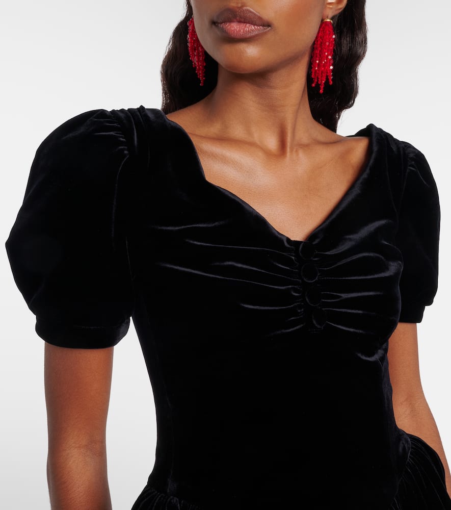 Puff-sleeve velvet minidress
