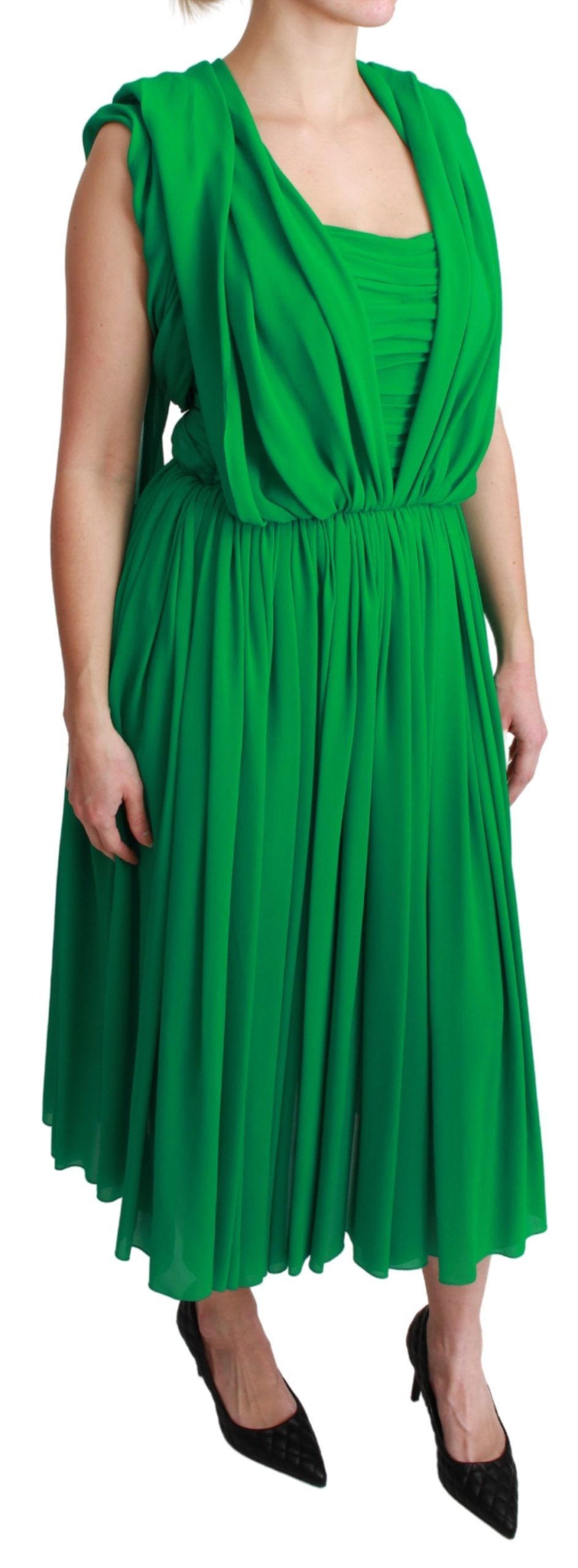Silk Pleated Dress — Green