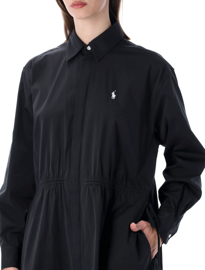 Black Logo Shirt Collar Mini Dress