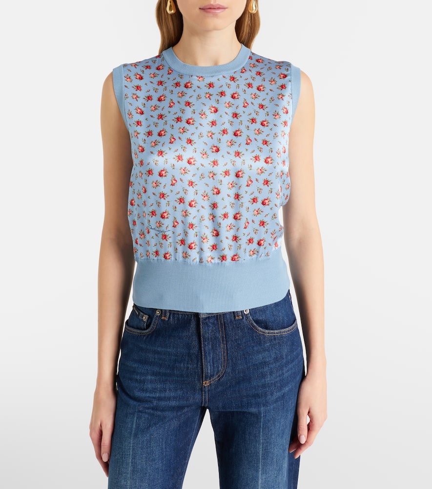 Floral silk sweater vest